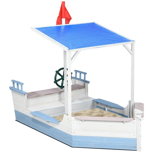 Outsunny Kids Sandbox With Canopy, Wooden Sandbox Backyard Toy