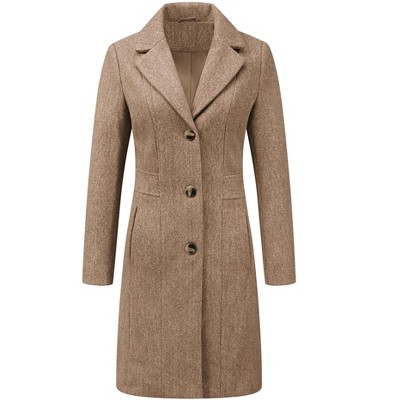 INSPIRE CHIC Women's Single Breasted Notched Lapel Long Winter Coats