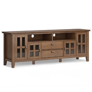 72" Solid Wood TV Media Stand with Handcrafted Finish, Cord Management, and Tempered Glass Doors for Living Room and Bedroom - 1 of 4