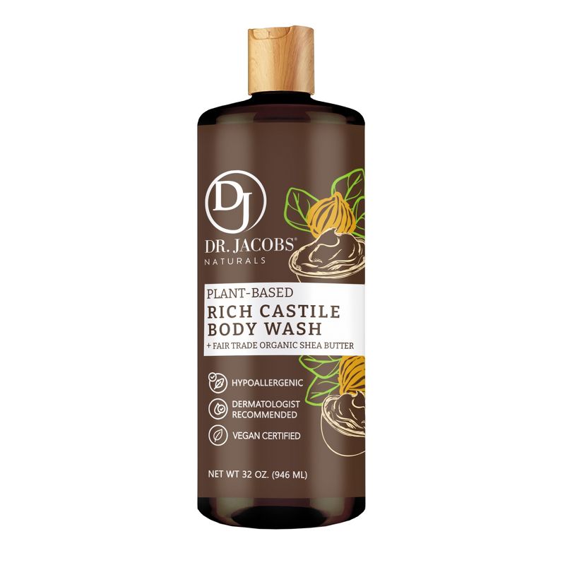 Dr Jacobs Naturals Rich Castile Shea Butter Body Wash Hypoallergenic Vegan Sulfate-Free Paraben-Free Dermatologist Recommended 32oz - Shea Butter, 1 of 6