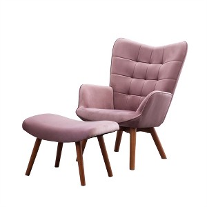 XINGHANZHENXUAN Contemporary Silky Velvet Tufted Accent Chair with Ottoman, Rubber Wood Frame for Living Room, Bedroom - 1 of 4