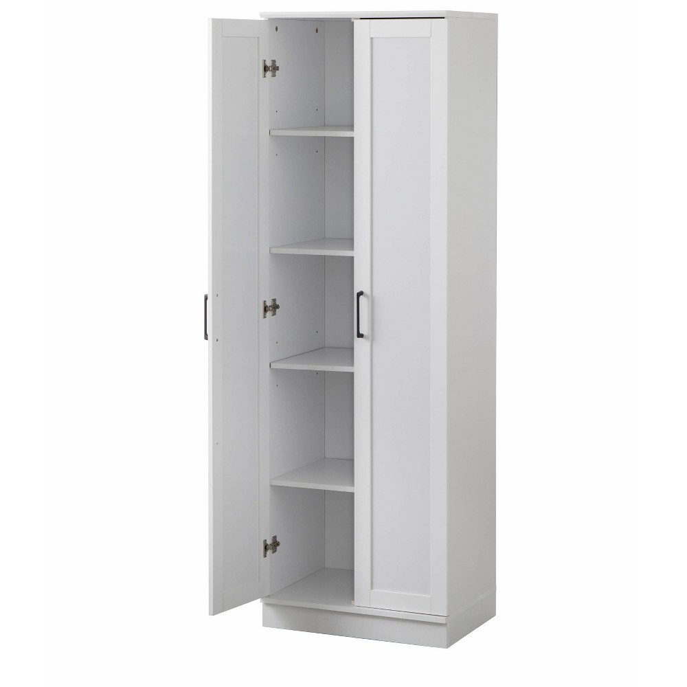 Buylateral Fenna Modern Farmhouse Storage Pantry Cabinet White: Modern Farmhouse Design, 4 Adjustable Shelves, MDF & Laminate