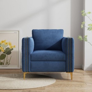 CAVINAS Velvet Upholstered Accent Chair with Rivet Trim and Metal Legs, Button Tufted Armchair for Living Room and Bedroom - 1 of 4