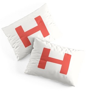 Deny Designs Standard April Lane Art Block Red Monogram H Microfiber Printed Pillow Sham - 1 of 3