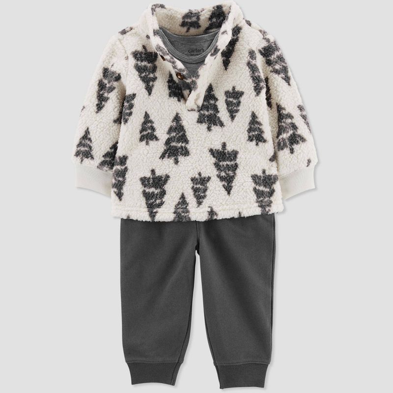 Carter&#39;s Just One You&#174;️ Baby Boys&#39; Trees Pullover &#38; Bottom Set - Cream/Navy Blue, 3 of 7