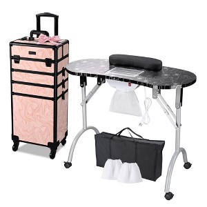 Byootique Folding Manicure Nail Table 4in1 Rolling Makeup Train Case - 1 of 4