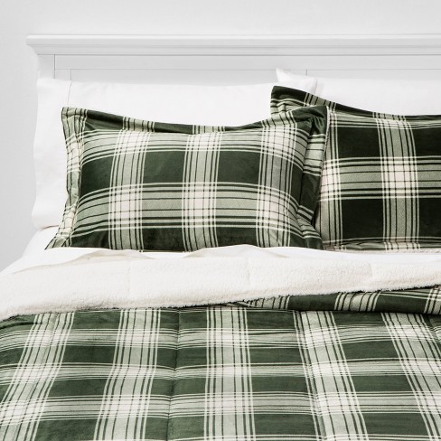 Twin Extra Long Plaid To Sherpa Corbin Comforter Sham Set Green