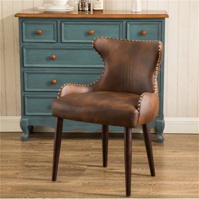 SKRAN Upholstered Mid Century Lounge Chair, Tufted Button Back Barrel Chair with Nailhead and Hardwood Frame, Accent Chair for Living Room, Brown