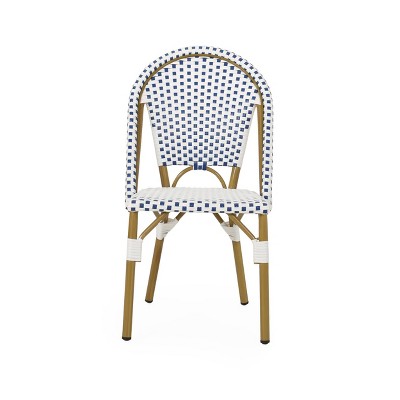 Set of 4 Blue and White Bamboo Print Armless Bistro Chairs