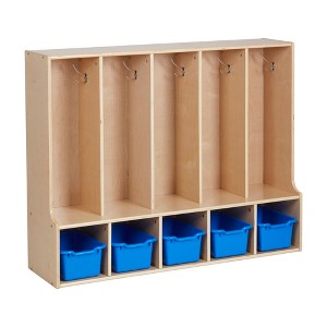ECR4Kids Streamline 5-Section Coat Locker with Bench and Scoop Front Storage Bins, Toddler Size, Natural - 1 of 4