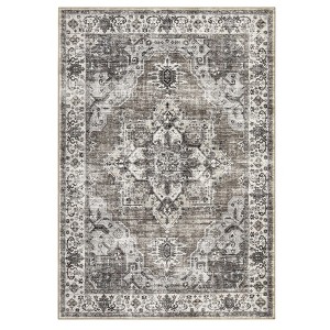 Washable Vintage Printed Rug Non Slip Low Pile Rug Soft Throw Floor Cover Foldable Indoor Carpet for Living Room Bedroom Playroom Nursery - 1 of 4