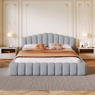 CAVINAS Queen Size Wood Montessori Bed,Modern Floor Bed with Shell-Shaped Headboard,Toddler Bed for Bedroom