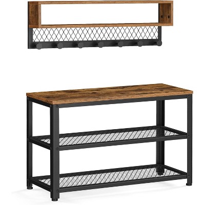 2-in-1 Storage Bench & 3-Tier Shoe Rack - Metal Mesh Shelf Organizer with Seat, Space-Saving for Entryways & Hallways