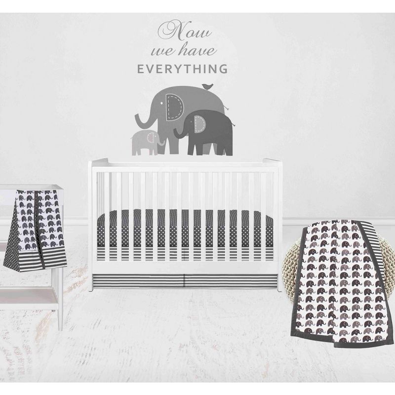 Bacati - Elephants White/Gray 6 pc Crib Bedding Set with Long Rail Guard Cover, 2 of 12