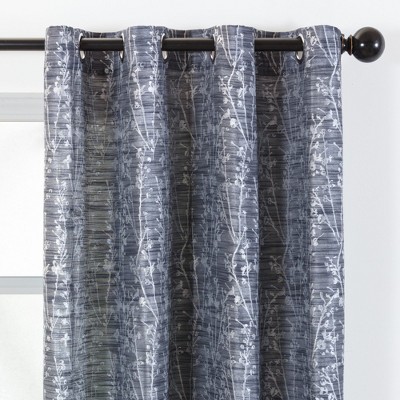 Dark Blue Floral Jacquard Room Darkening Grommet Curtains - 52 x 96 Inches