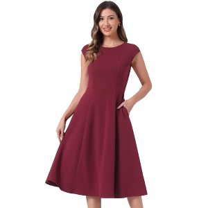 INSPIRE CHIC Women's Sleeveless Elegant Cinched Waist Work Office A Line Dress - 1 of 4