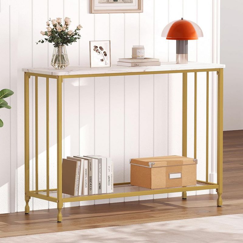 Console Table, Sofa Tables Narrow Entryway Table with Glass Shelf and Metal Frame, 33.5¡± Behind Couch Table Industrial Hallway Table for Living Room, 1 of 9