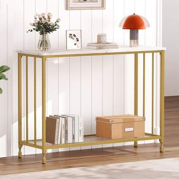 Console Table, Sofa Tables Narrow Entryway Table with Glass Shelf and Metal Frame, 33.5¡± Behind Couch Table Industrial Hallway Table for Living Room