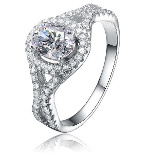 Guili Grace Sterling Silver Mounted Cubic Zirconia Solitaire Halo Style Elegant Timeless Sparkling Statement Fashion Jewelry Size 6, 7, 8 - 1 of 4