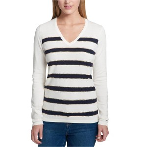 Tommy Hilfiger Womens Sequin-Stripe Pullover Sweater - 1 of 1