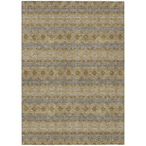 Gold Gray And Silver Floral Medallion Washable Indoor Outdoor Area Rug - 1 of 4