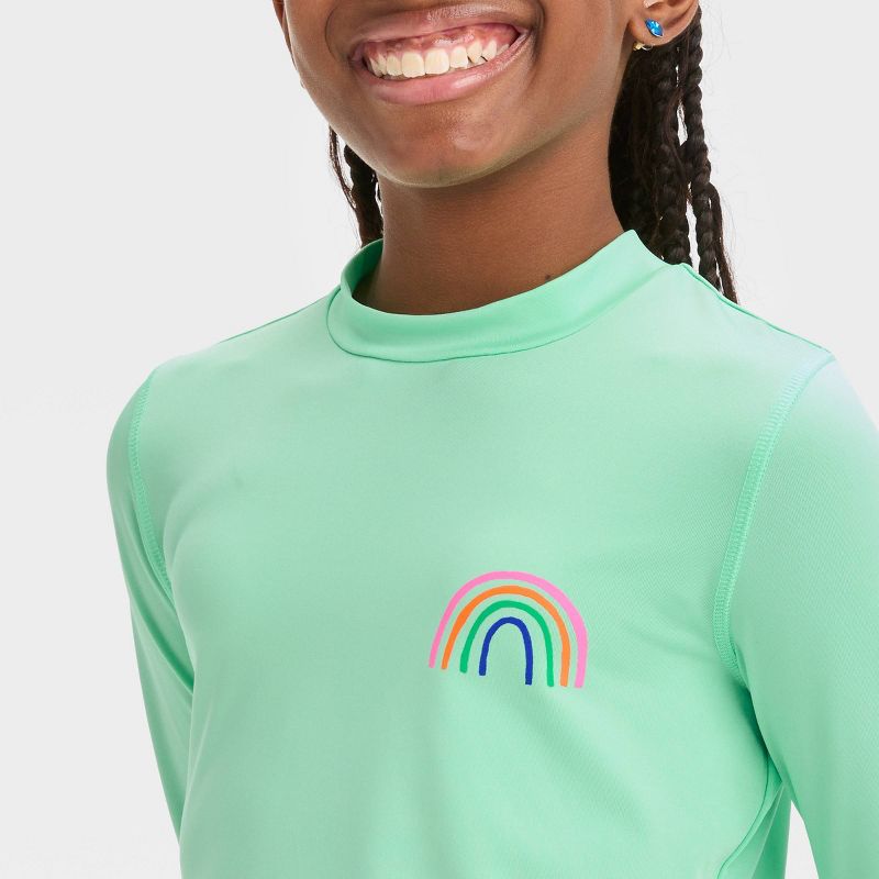 Girls' Rainbow Printed Rash Guard Swim Top - Cat & Jack™ Green, 3 of 5