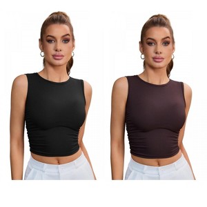 INSPIRE CHIC 2 Packs Women's Sleeveless Ribbed Waist-Cinched Workout Tank Top with Dual Side Pleats - 1 of 4