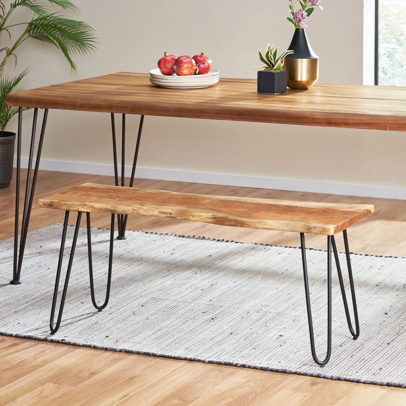 Plumb Handcrafted Modern Industrial Acacia Wood Dining Bench with Hairpin Legs Natural/Black - Christopher Knight Home, 3 of 7