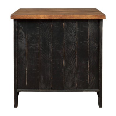 Valebeck Vintage Black and Brown Rectangular End Table with Interior Shelves