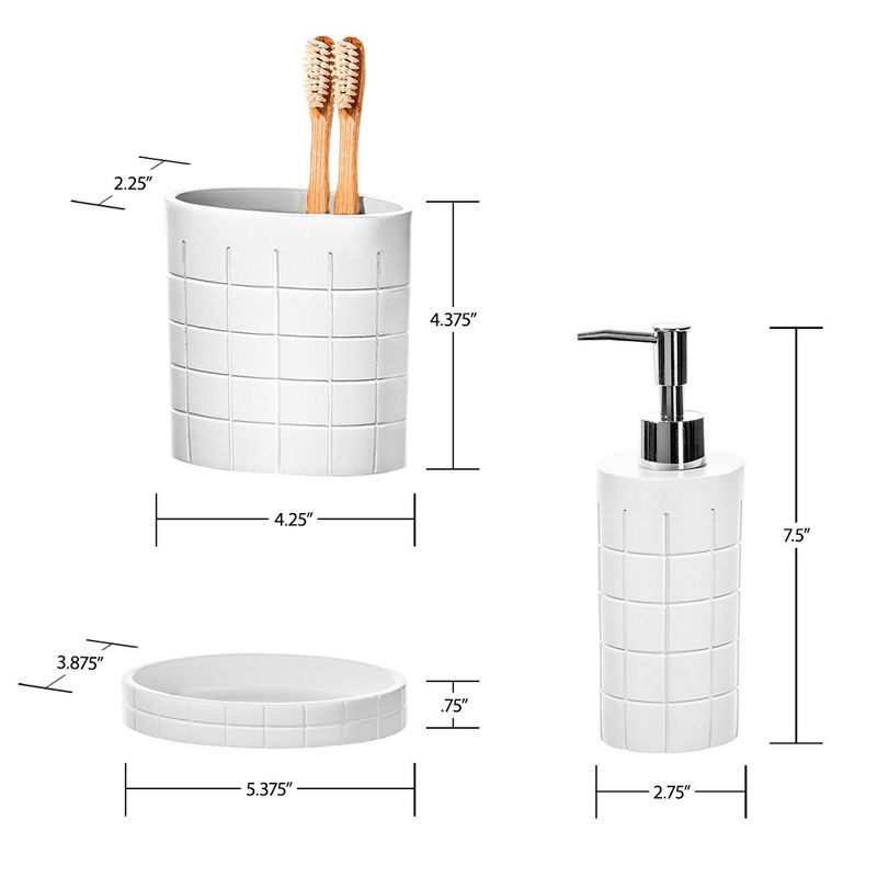 Creative Scents Polar White 6 Pcs Bath Set - Features: Soap Dispenser, Toothbrush Holder, Tumbler, Soap Dish, Square Tissue Cover, and Wastebasket, 4 of 7