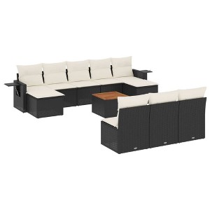 vidaXL 11 Piece Patio Sofa Set with Cushions Black and Cream Poly Rattan - 1 of 4
