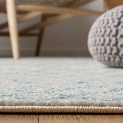 Ivory and Aqua Hand-Knotted Synthetic Square Area Rug