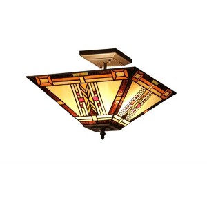 Chloe Lighting Gode Tiffany-Style 2 Light Mission Semi-Flush Ceiling Fixture 14" Shade - 1 of 3