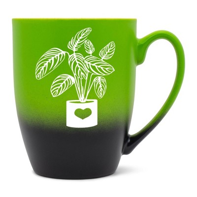 Elanze Designs Botanical Foliage Nature Coffee Cup Mug 12 Ounce Ceramic With Ombre Gradient Elegant Minimalist Calathea in Heart Planter Silhouette