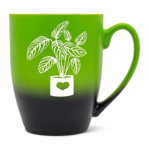 Elanze Designs Botanical Foliage Nature Coffee Cup Mug 12 Ounce Ceramic With Ombre Gradient Elegant Minimalist Calathea in Heart Planter Silhouette - 1 of 4