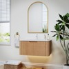 24" Wall-Mounted Floating Bathroom Vanity Bathroom Cabinet in Natural Walnut Color with Ceramic Basin and Iron Mirror Cabinet - 2 of 4