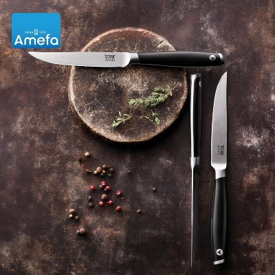 Amefa Tenderloin Steak Knives, Set Of 6, Premium High Carbon MOV Stainless Steel, Ergonomic Handle Design, Straight Edge 5 Inch Blade Steak Knife