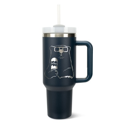 Elanze Designs 40 Ounce Travel Tumbler With Straw and Lid Stainless Steel Double Wall Insulated Ice Cream Polar Bear With Sunglasses Navy Blue