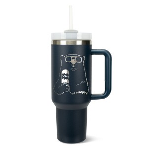 Elanze Designs 40 Ounce Travel Tumbler With Straw and Lid Stainless Steel Double Wall Insulated Ice Cream Polar Bear With Sunglasses Navy Blue - 1 of 4