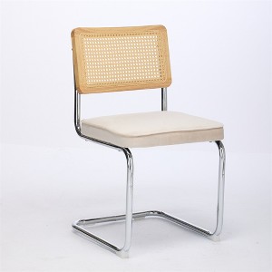 COWLOWN Set of 2 Mid-Century Modern Cantilever Dining Chairs, Velvet Upholstery with Rattan Back - 1 of 4