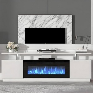 Acekool 70" White Fireplace TV Stand with 36" Electric Heater, Adjustable LED Flames, 2-Tier Storage Cabinets, Modern Entertainment Center - 1 of 4