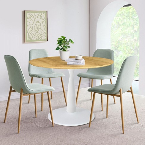 5 Piece Round Table Set,Small Round Dining Table For 4 Upholstered Chairs with Oak Legs-Maison Boucle - image 1 of 4