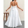 Clotth Women's Romantic Floral Printed Beach Vacation Halter V-Neck Pleated Backless A-Line Dress For Summer Hawaii,Summer Dresses, White-XS - 4 of 4