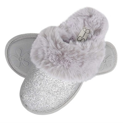 Jessica Simpson Girl's Micro-suede Scuff Slippers - Silver/large : Target