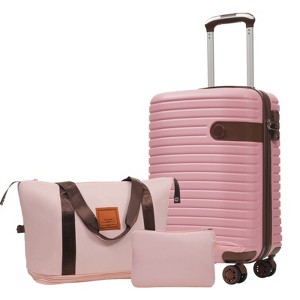 Vynxaria 3PC Airline-Approved Carry-On Luggage Set: Hardside Suitcase, Weekender Bag, Toiletry Bag, TSA Lock, Spinner Wheels - 1 of 4