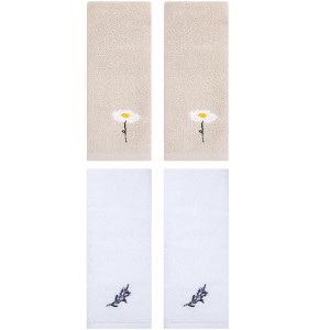REGALWOVEN 4 Pcs Cotton Soft Absorbent Floral Pattern Hand Towel - 1 of 4