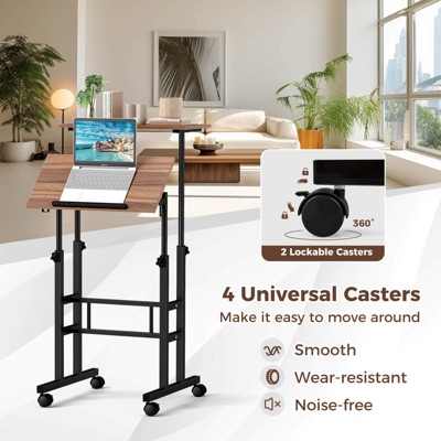 Walnut Adjustable Height Standing Desk with Drawer and Headphone Hook