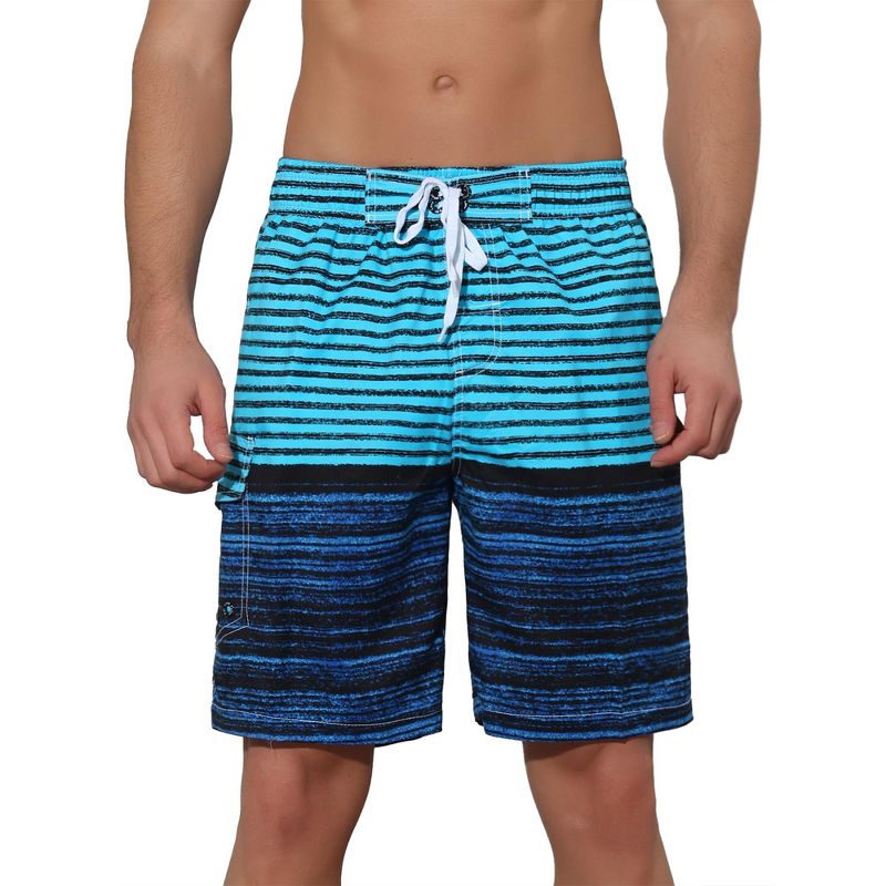 Lars Amadeus Men's Color Block Stripes Pattern Drawstring Waist Swimwear Shorts, 1 of 6