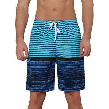 Lars Amadeus Men's Color Block Stripes Pattern Drawstring Waist Swimwear Shorts