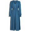 Coolmee Women's Casual V Neck Lantern Long Sleeve Ruffle Smocked Waist Tiered Midi A Line Dress with Button - 2 of 4